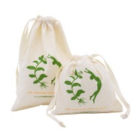 Wholesale high quality custom logo printed 100% natural reusable small drawstring bag beige organic cotton muslin pouch