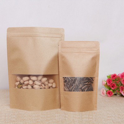 doy pack zip lock stand up pouches for nuts foods kraft paper shopping bag with window paper bags