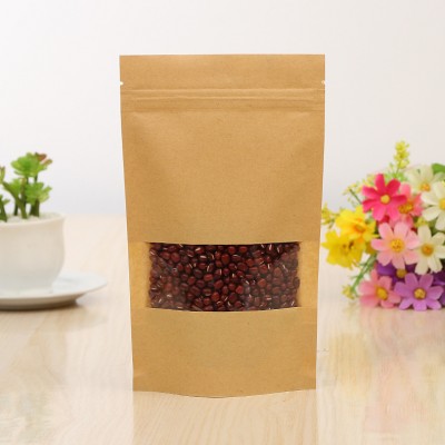 kraft paper  doy pack bag stand up pouch with zipper and clear window  for dried fruit,coffee beans