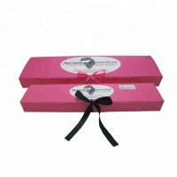 High end printed pink hair extension box with black silk ribbon