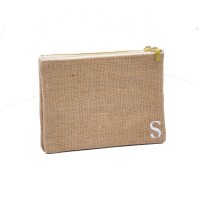 New design beautiful promotional jute burlap zipper cosmetic make up clutch bag with cotton lined